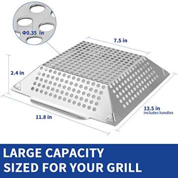 Extreme Salmon Vegetable Grill Basket, Heavy Duty Vegetable Grill Pan Stainless Steel BBQ Grill Basket with Handles, Grill Accessories for Vegetable Grilling Baskets for Outdoor Grill Cooking