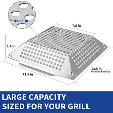 Extreme Salmon Vegetable Grill Basket, Heavy Duty Vegetable Grill Pan Stainless Steel BBQ Grill Basket with Handles, Grill Accessories for Vegetable Grilling Baskets for Outdoor Grill Cooking