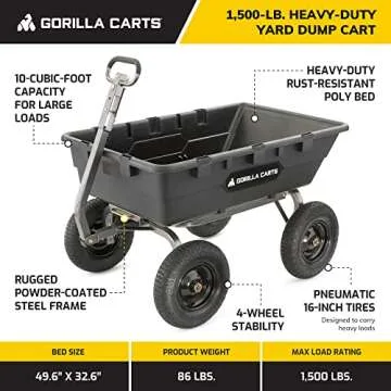Gorilla Carts Heavy Duty Yard Dump Cart with 1500 lb Capacity