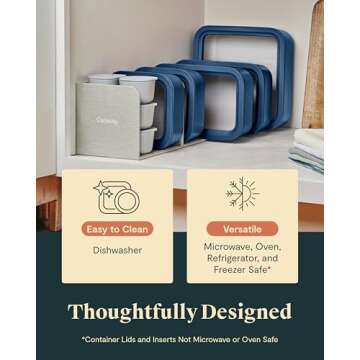 Caraway 14pc Glass Food Storage Container Set - Easy to Store, Non Toxic Lunch Box - with Glass Lids - Includes Storage Organizer & Dot & Dash Inserts - Mist