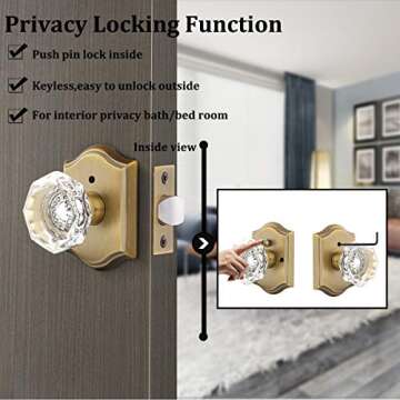 Gobrico 3 Pack Privacy Crystal Glass Door Knobs - Elegant & Durable