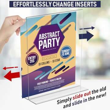 Acrylic Sign Holder 8.5 x 11, T-Shape Tabletop Display Stand, Double-Sided Bottom Load Portrait Frame, Menu and Ad Holder for Restaurants, Promotions, Photos, or Classrooms, Durable Design (3 Pack)