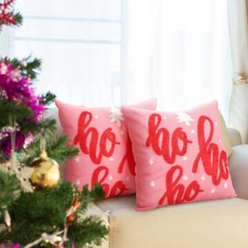 Wonderjune 2 Pcs Velvet Hohoho Christmas Pillow Covers Christmas Decor 18 x 18 Inch Embroidery Hohoho Covers Christmas Pillow Cases Holiday Cushion Cover Farmhouse Couch Case for Home