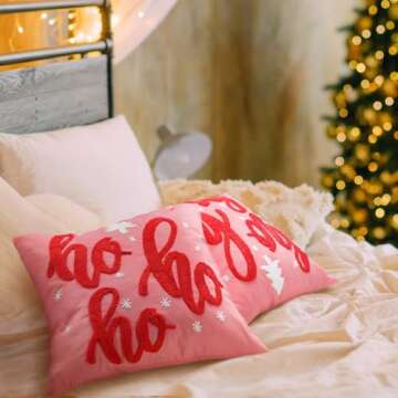 Wonderjune 2 Pcs Velvet Hohoho Christmas Pillow Covers Christmas Decor 18 x 18 Inch Embroidery Hohoho Covers Christmas Pillow Cases Holiday Cushion Cover Farmhouse Couch Case for Home