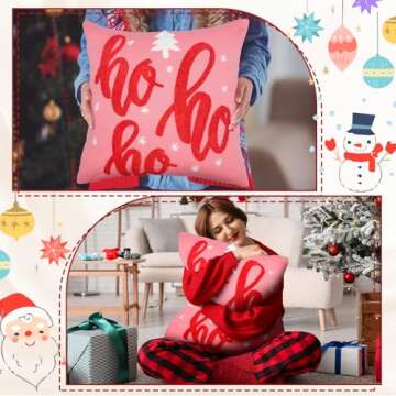 Wonderjune 2 Pcs Velvet Hohoho Christmas Pillow Covers Christmas Decor 18 x 18 Inch Embroidery Hohoho Covers Christmas Pillow Cases Holiday Cushion Cover Farmhouse Couch Case for Home