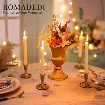 Candlestick Holders Taper Candle Holders, Romadedi Gold Candle Stick Candle Holder for Table Centerpiece, Wedding Reception, Festive Christmas Mantel Decoration or Home Decor, Set of 2