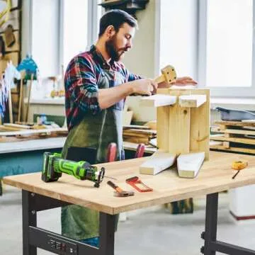 48" Adjustable Work Bench Garage Workbench with Power Outlets, 2200 Lbs Capacity Hardwood Top Work B...