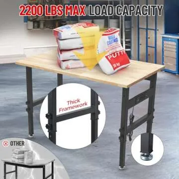 48" Adjustable Work Bench with Power Outlets and 2200 lbs Capacity