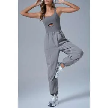 Cicy Bell Women's Workout Athletic Jumpsuits Activewear Yoga Running Cross Back Long Pants Romper with Pockets
