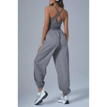 Cicy Bell Women's Workout Athletic Jumpsuits Activewear Yoga Running Cross Back Long Pants Romper with Pockets
