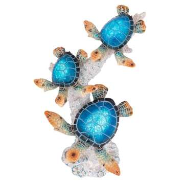 Sea Turtle Statue Triple Turtles Swimming on a Coral Reef Base Sea Coral Home Decor Tabletop Collection (Blue)
