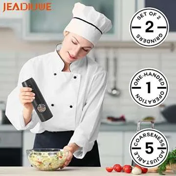 Electric Salt and Pepper Grinder Set of 2, Automatic Pepper Mill,USB Rechargeable, Adjustable Coarseness, One-handed Operation, Ceramic Burr, Refillable, Auto Grinders with Charging Base LED Light