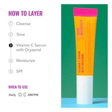 Good Molecules Vitamin C Serum with Oryzanol - Facial Serum for Firm, Youthful Skin Tone - Collagen Production, Anti-Aging, and Skin Repair