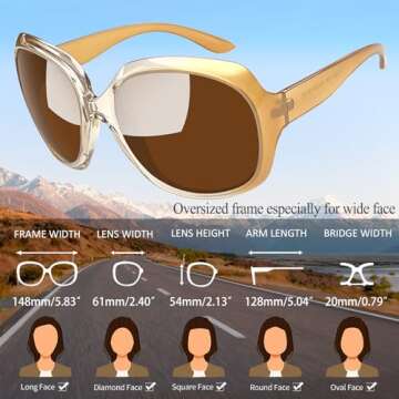 Joopin Oversized Champagne Sunglasses for Women, Trendy Big Large Womens Sunglasses Polarized, Wide Frame Ladies Brown Shades Sunnies