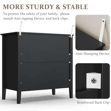 RoyalCraft Large 3 Drawer Dresser Set of 2, Fluted Chest of Drawers with Storage, Modern Painted 30 inch Tall Nightstand for Bedroom Living Room Entryway, Black