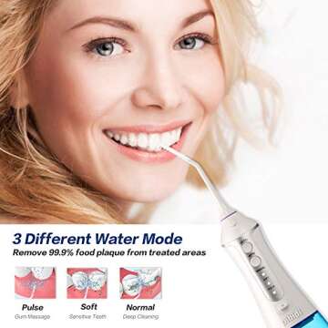pibidi Water Flosser Professional Cordless Dental Oral Irrigator, Portable and IPX7 Waterproof, 3-Mo...