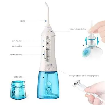 pibidi Water Flosser Professional Cordless Dental Oral Irrigator, Portable and IPX7 Waterproof, 3-Mode Teeth Cleaner, USB Rechargable Water Flossing with 300ML Cleanable Water Tank for Home and Travel