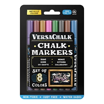 VersaChalk Chalk Markers - 8 Pack Liquid Metallic Chalk Pens with 3mm Fine Tip | Erasable & Washable...