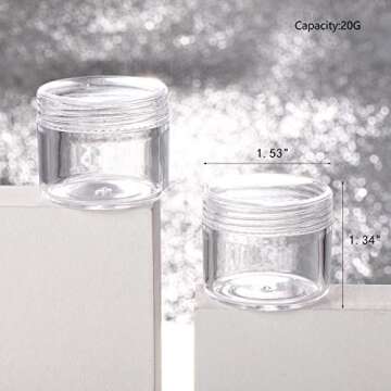 100 Count Clear Plastic Sample Containers 20g Empty Jars Cosmetic Containers with Lids Leak Proof Li...