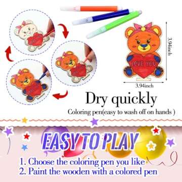 24 Pack Valentine's Day Gifts Set Unfinished DIY Wooden Art Painting Craft with Mini Watercolor Pencil, Valentine's Day Cards and Packaging Bag DIY Valentines Crafts for Valentines Party Favor