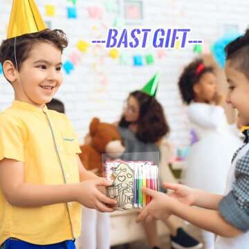 24 Pack Valentine's Day Gifts Set Unfinished DIY Wooden Art Painting Craft with Mini Watercolor Pencil, Valentine's Day Cards and Packaging Bag DIY Valentines Crafts for Valentines Party Favor