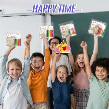 24 Pack Valentine's Day Gifts Set Unfinished DIY Wooden Art Painting Craft with Mini Watercolor Pencil, Valentine's Day Cards and Packaging Bag DIY Valentines Crafts for Valentines Party Favor