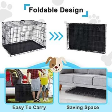 ZENY Double Door Folding Dog Crate for Medium Breeds