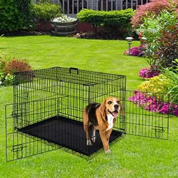 ZENY Double Door Folding Dog Crate for Medium Breeds