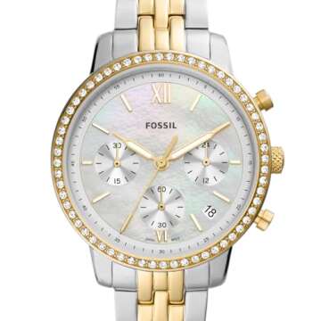 Fossil Women's Neutra Quartz Stainless Steel Chronograph Watch, Color: Gold/Silver (Model: ES5216)