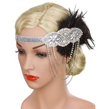 Vijiv Silver 1920s Flapper Headband Accessories Gatsby Style 20s Headpiece