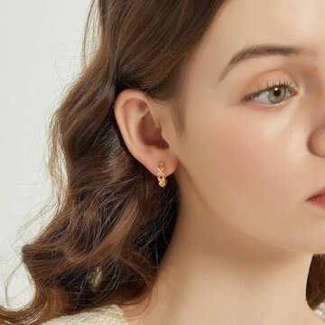 WEARON Gold Hoop Earrings for Women 14K Plated Gold Huggie Earrings for Women Personality Simplicity Twisted Chain Hoop Earrings Jewelry