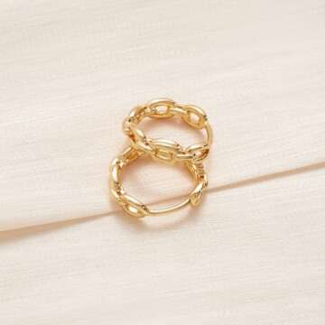 WEARON Gold Hoop Earrings for Women 14K Plated Gold Huggie Earrings for Women Personality Simplicity Twisted Chain Hoop Earrings Jewelry