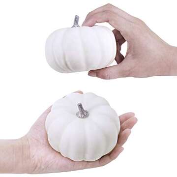 BESTTOYHOME 8 Pcs Realistic 4" Fall Harvest Small Off White Mini Artificial Pumpkins for Halloween, Fall and Thanksgiving Decorating