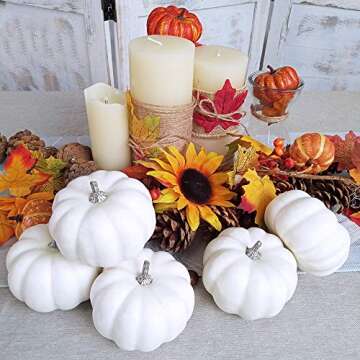 BESTTOYHOME 8 Pcs Realistic 4" Fall Harvest Small Off White Mini Artificial Pumpkins for Halloween, Fall and Thanksgiving Decorating