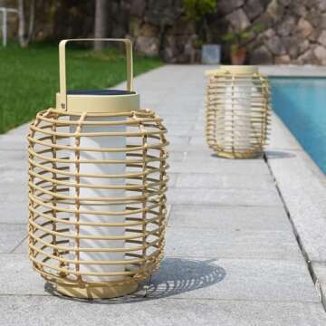 Austin Solar Powered Floor Lamp Set - Bohemian Wicker Lanterns for Your Garden