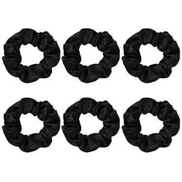 Ivyu Black Silk Satin Scrunchies - Pack of 6, 8 Pieces (2 Free) - Hair Elastics Bands - Ponytail Hol...