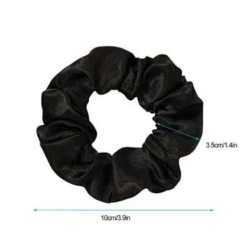 Ivyu Black Silk Satin Scrunchies - Pack of 6, 8 Pieces (2 Free) - Hair Elastics Bands - Ponytail Holder - Women & Girls