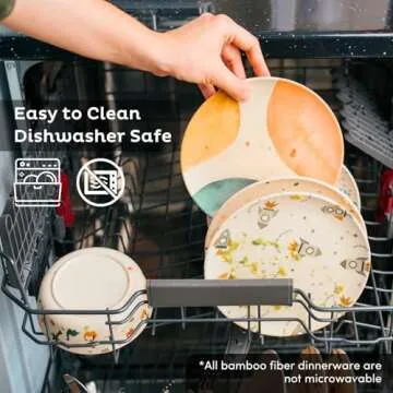 Nook Theory 4 Pack Reusable Bamboo Plates - Non-Toxic Toddler and Kids Plate, Dishwasher Safe, Not Microwavable Dinnerware (Duo 8")