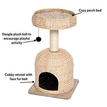 MidWest Homes for Pets Cat Tree |Scout Cat Furniture Cat Activity Tree w/Sisal Wrapped Support Scratching Posts & Dangle Play Balls, Woven Rattan & Script Small Cat Tree