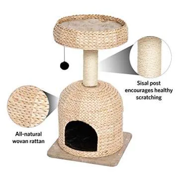 MidWest Homes for Pets Cat Tree |Scout Cat Furniture Cat Activity Tree w/Sisal Wrapped Support Scratching Posts & Dangle Play Balls, Woven Rattan & Script Small Cat Tree