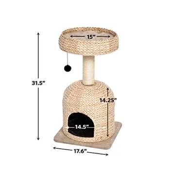 MidWest Homes for Pets Cat Tree |Scout Cat Furniture Cat Activity Tree w/Sisal Wrapped Support Scratching Posts & Dangle Play Balls, Woven Rattan & Script Small Cat Tree
