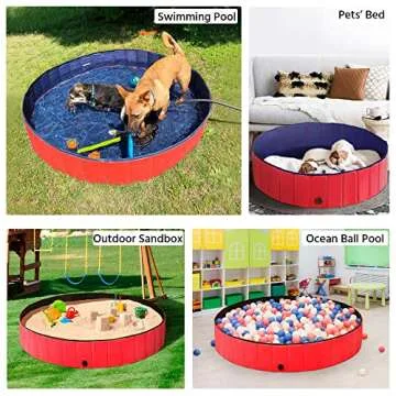 Yaheetech Red Foldable Hard Plastic Dog Pet Bath Swimming Pool Collapsible Dog Pet Pool Bathing Tub Pool for Pets Dogs Cats w/Pet Brush&Repair Patches-63 x 12 inch,XXL