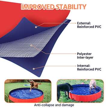 Yaheetech Red Foldable Hard Plastic Dog Pet Bath Swimming Pool Collapsible Dog Pet Pool Bathing Tub Pool for Pets Dogs Cats w/Pet Brush&Repair Patches-63 x 12 inch,XXL
