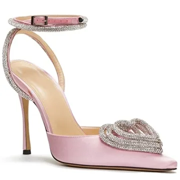 LauraVicci Women's Heeled Sandals - Glamorous Pink Stiletto with Crystal Embellishments and Triple H...