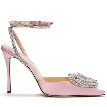LauraVicci Pink Heeled Sandals with Crystal Embellishments
