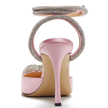 LauraVicci Pink Heeled Sandals with Crystal Embellishments