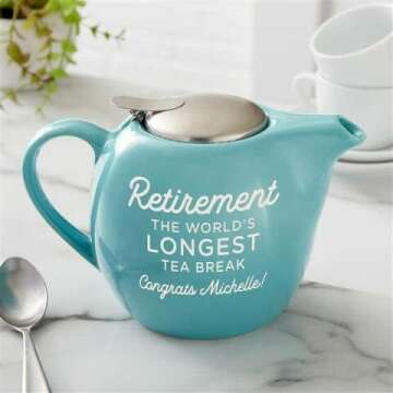 Personalized Turquoise Teapot for Retirees