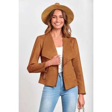 PRETTYGARDEN Women's Faux Suede Jackets 2025 Spring Fall Clothes Long Sleeve Open Front Cropped Coat Outwear (Brown,Large)