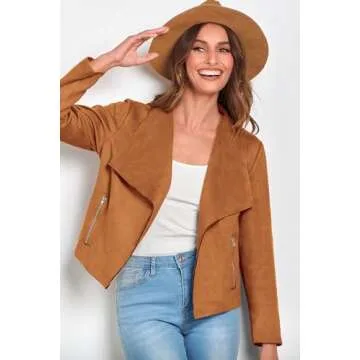 PRETTYGARDEN Women's Faux Suede Jackets 2025 Spring Fall Clothes Long Sleeve Open Front Cropped Coat Outwear (Brown,Large)
