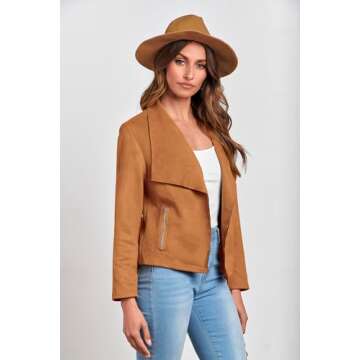 PRETTYGARDEN Women's Faux Suede Jackets 2025 Spring Fall Clothes Long Sleeve Open Front Cropped Coat Outwear (Brown,Large)
